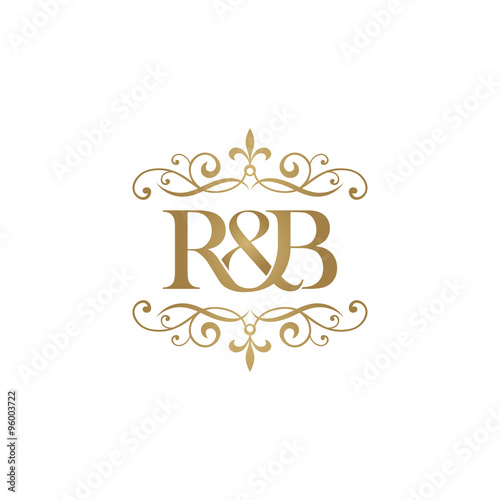 R&B Initial logo. Ornament ampersand monogram golden logo