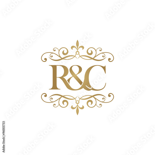 R&C Initial logo. Ornament ampersand monogram golden logo