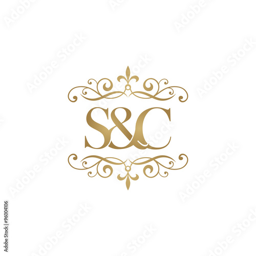 S&C Initial logo. Ornament ampersand monogram golden logo
