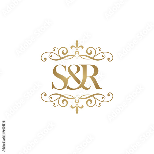 S&R Initial logo. Ornament ampersand monogram golden logo