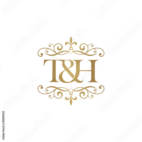 T&H Initial logo. Ornament ampersand monogram golden logo