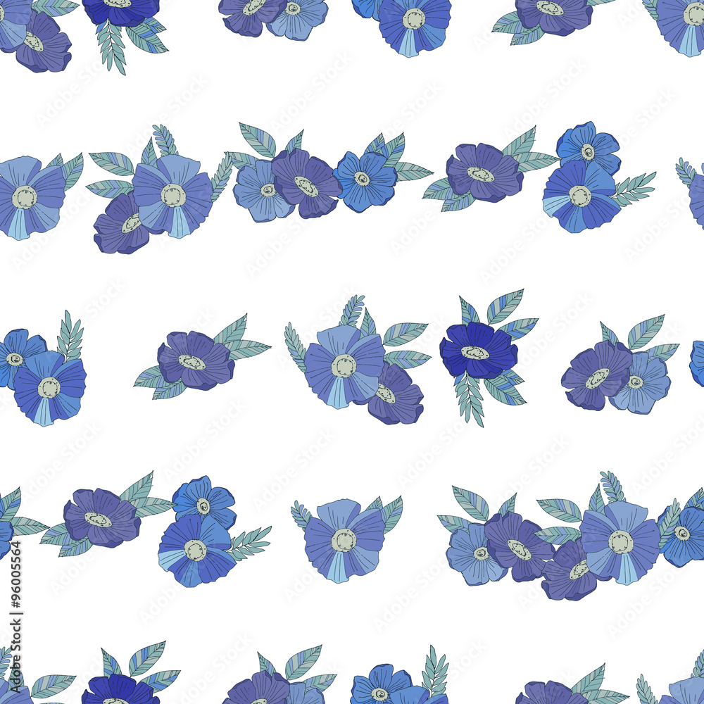 Fototapeta premium Blue flowers on white background