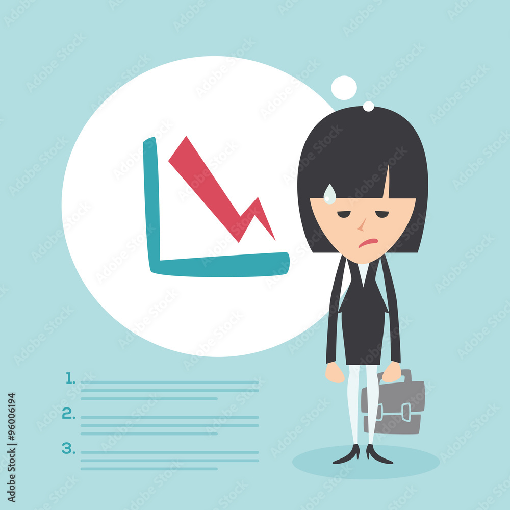 Businesswoman frustrated with decrease arrow chart. Economic crisis concept. Vector illustration
Businesswoman frustrated with decrease arrow chart. Economic crisis concept. Vector illustration