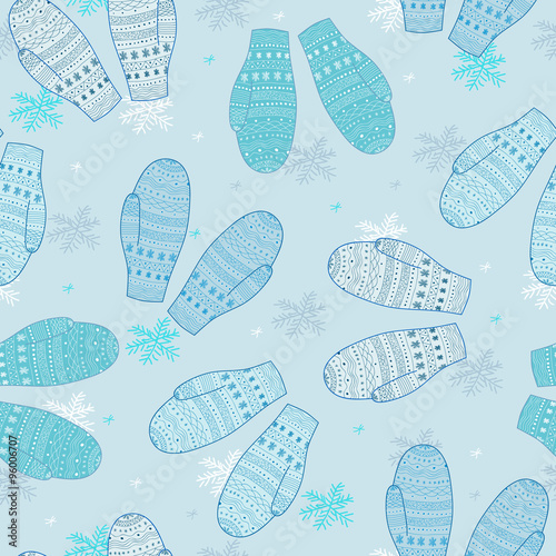 Winter mittens. Seamless pattern. Warm outerwear.