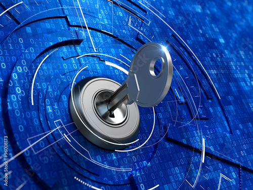 Digital security concept -  key in keyhole photo