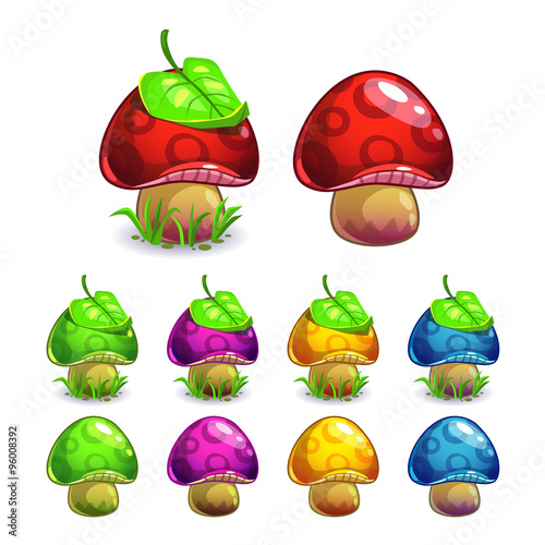 Cute cartoon vector mushrooms set