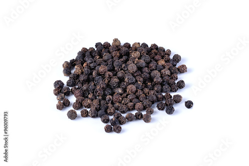 Black pepper seeds top on white background