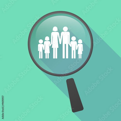 Long shadow magnifier vector icon with a large family  pictogram