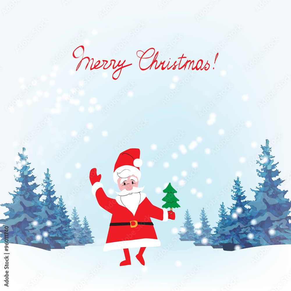 Santa Claus in the woods, greeting, trees, sleeping, winter, 