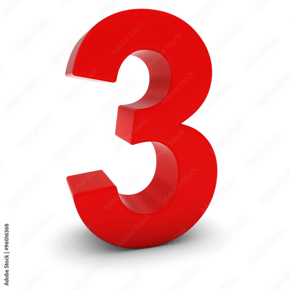 Red 3D Number Three Isolated on white with shadows Red 3D Number Three Isolated on white with shadows