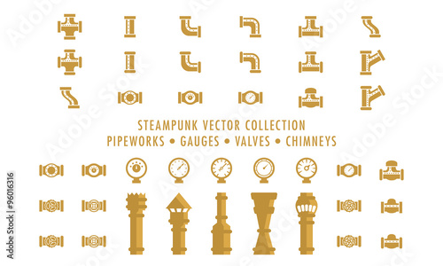 Steampunk Collection (isolated on white) - Pipeworks, Gauges & Chimneys
