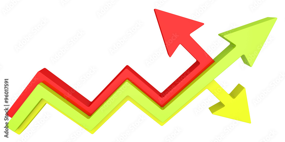 Colored 3d arrows moving in different directions Colored 3d arrows moving in different directions