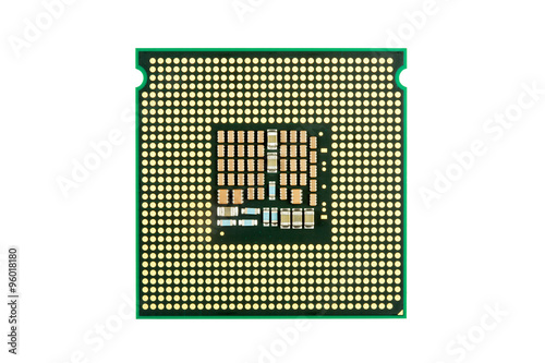 Computer CPU chip close up white background photo