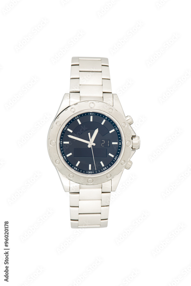 classic steel wristwatch for man, isolated classic steel wristwatch for man, isolated