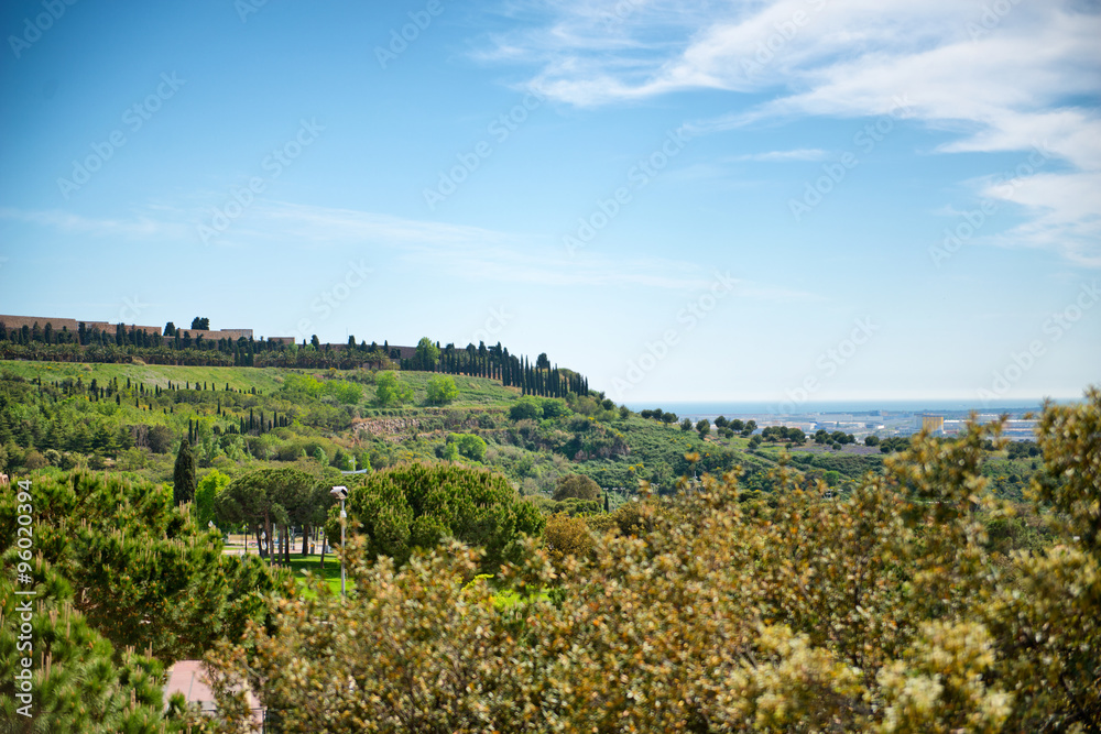 View towards Montjuic Mountain in Barcelona