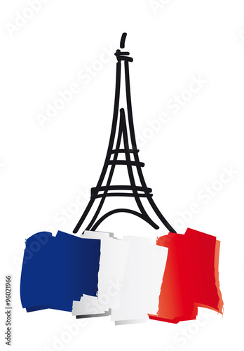 Paris - Eiffelturm mit der Flagge von Frankreich - Le Tour Eiffel, Land in Mitteleuropa, Nation mit großer Geschichte, Freiheit, Brüderlichkeit, Gleichheit, Reisewarnung