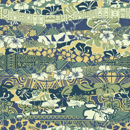 Hawaiian patchwork wallpaper vector seamless pattern