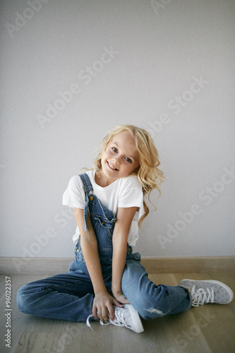 Teen beautiful girl in jeans clothes in diferent emotion