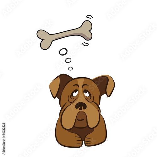 Cute dog thinking about bone, vector illustration