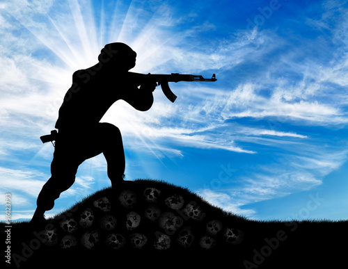 Silhouette of man shooting with rifle
