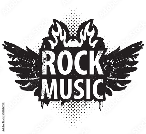 banner with the inscription of rock music in the fire
