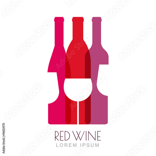 Vector wine bottles and glass, negative space logo design templa