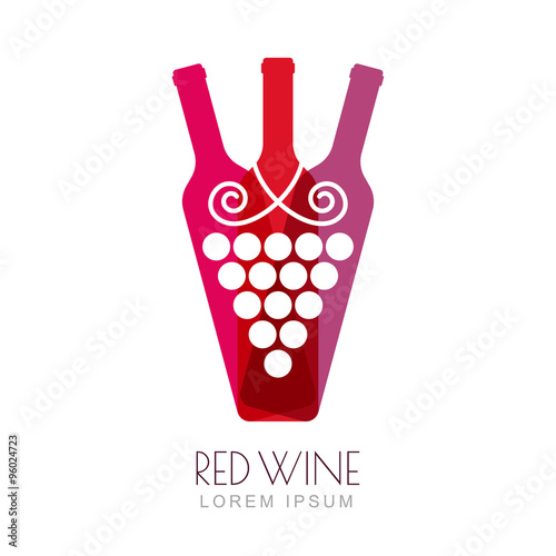 Vector grape vine and wine bottles, negative space logo design t