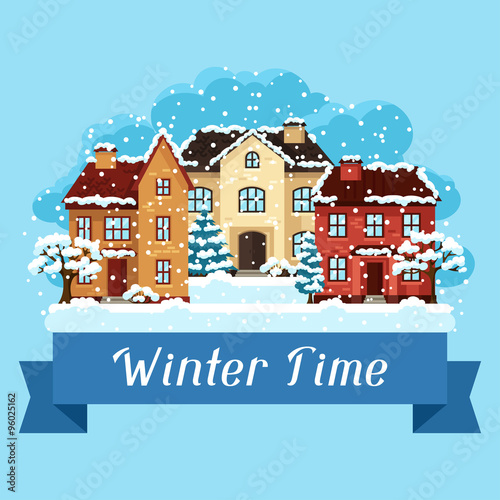 Wallpaper Mural Winter urban landscape card with houses and trees Torontodigital.ca