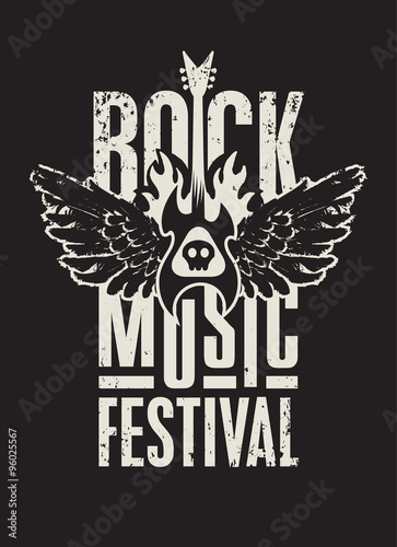 poster for a rock music festival with  skull, guitar and wings