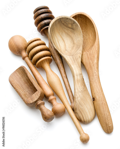 Carving wooden spoon isolated on white background cutout photo