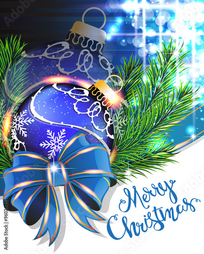 Blue bow and Christmas bauble