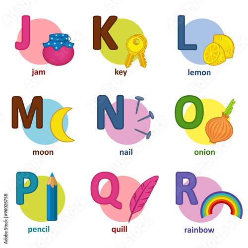 alphabet english from J to R - vector illustration, eps