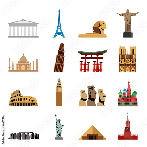 World landmarks flat icons