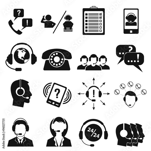 Call center service icons set