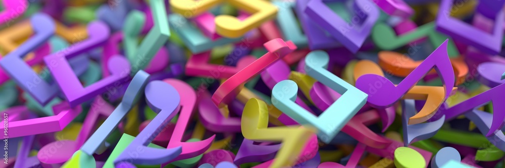 Fototapeta premium Colored musical notes 3d background
