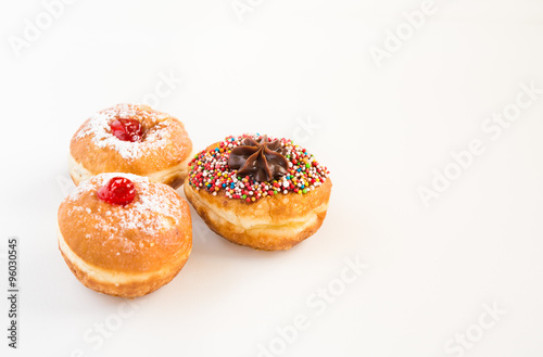 Close up of fresh donuts for Hanukkah Jewish Holiday.