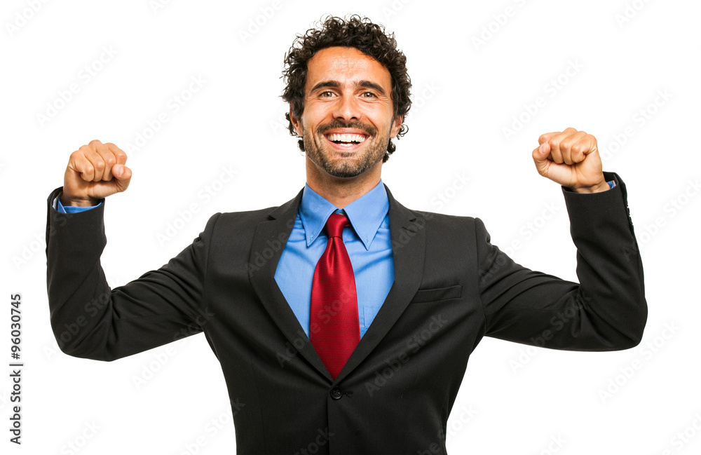Happy businessman with his arms raised Happy businessman with his arms raised