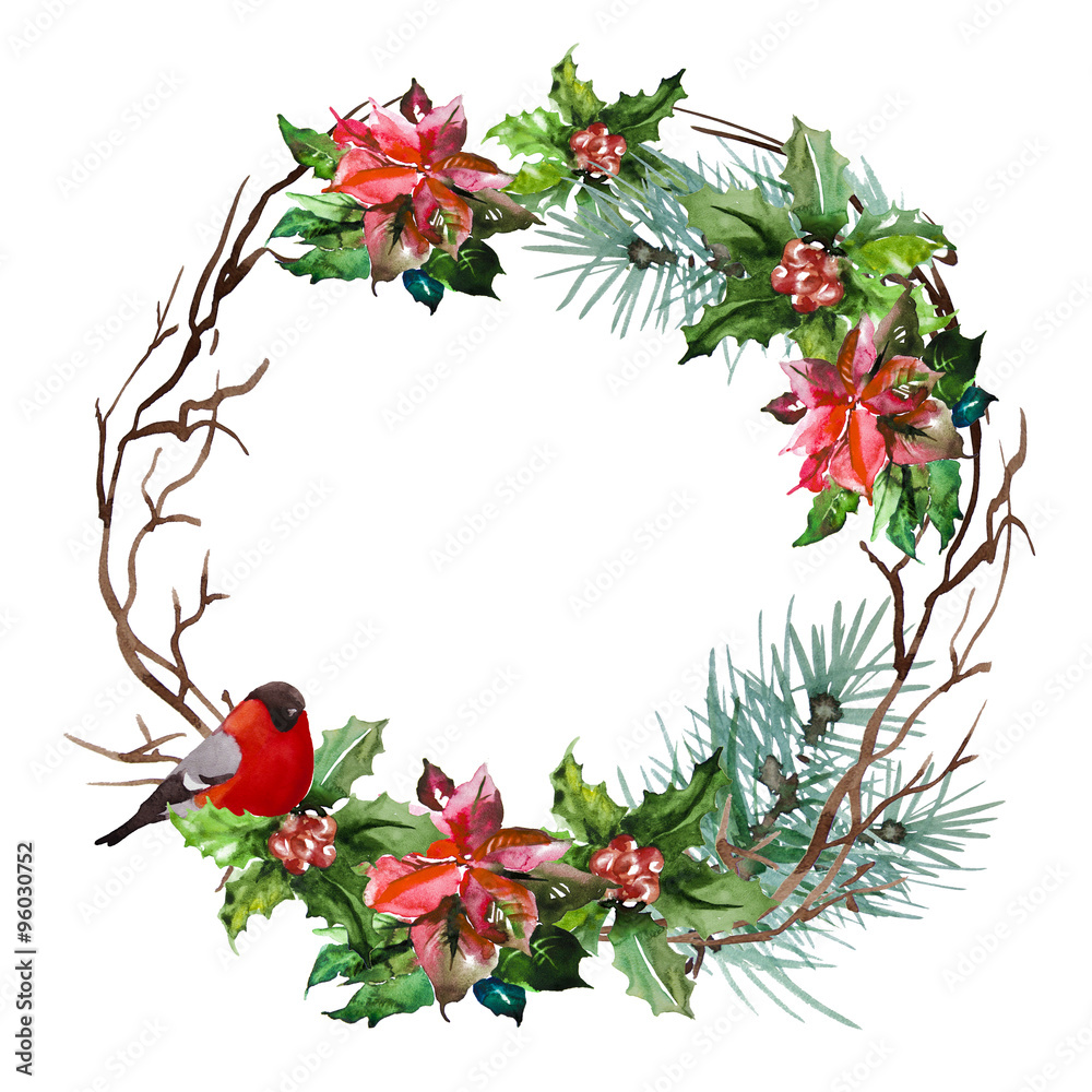Christmas background with fir twigs, round