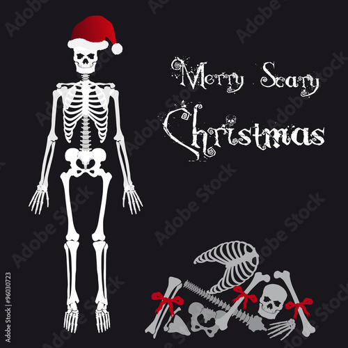 Santa Claus skeleton scary christmas greetings card eps10