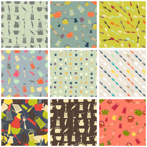 Collection of seamless backgrounds on the topic of dishes