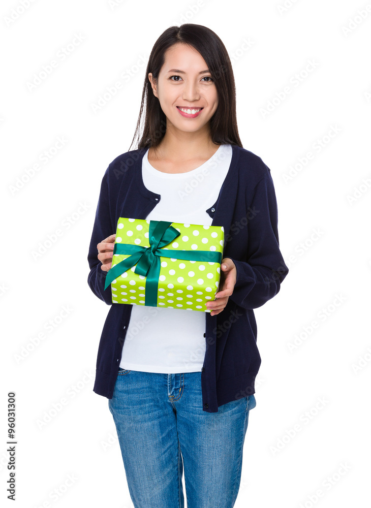 Asian Woman hold with gift box Asian Woman hold with gift box