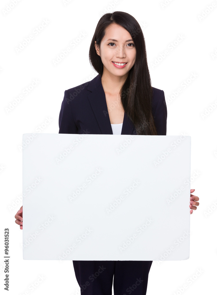 Asian Businesswoman show with white banner Asian Businesswoman show with white banner