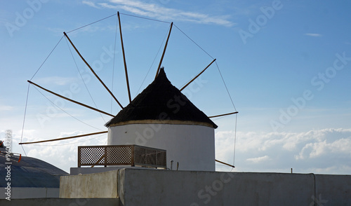 traditional greece windmill in oia on santorini island