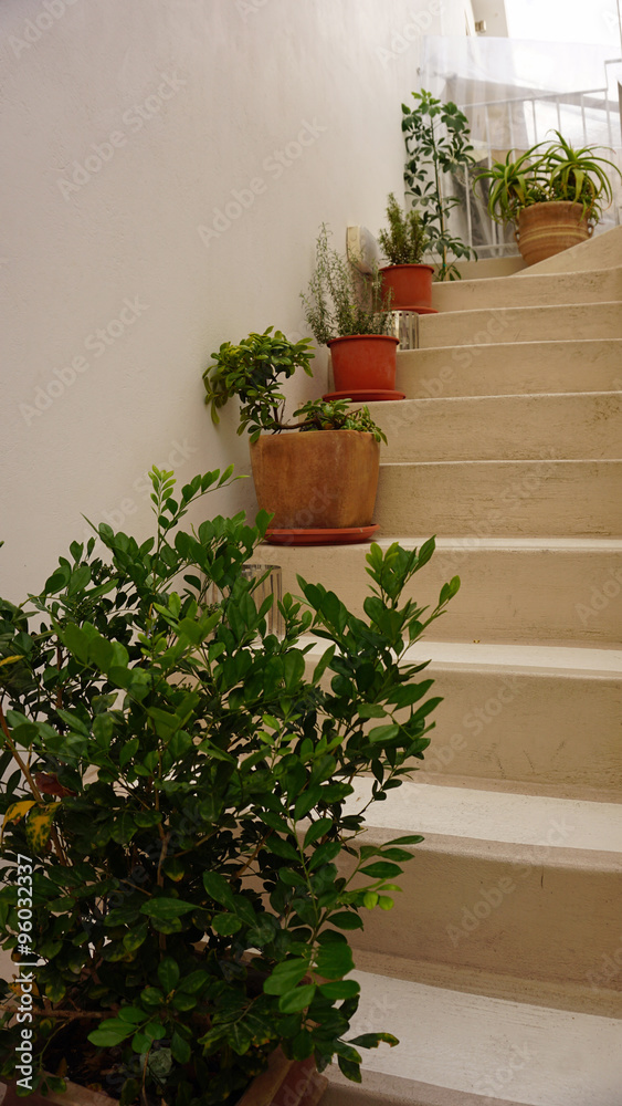 Naklejka premium stiars in traditional greece village fira on santorini island