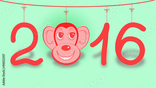 Illustration 2016 Happy New Year background with monkey.