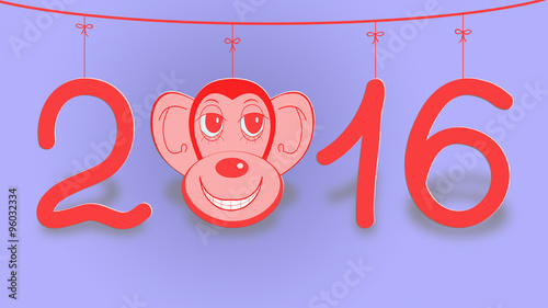 Illustration 2016 Happy New Year background with monkey.