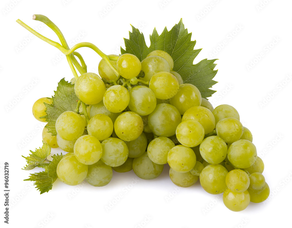 green grapes with leaves isolated