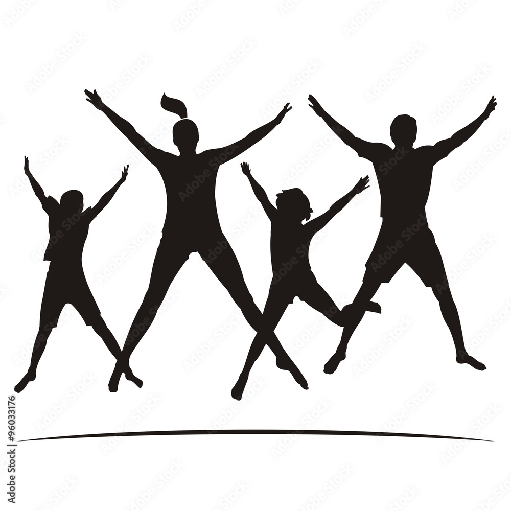 Fototapeta premium Happy Family Jump Black Silhouette Vector
