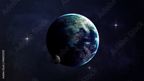 Fototapeta Naklejka Na Ścianę i Meble -  High Resolution Planet Earth view. The World Globe from Space in a star field showing the terrain and clouds. Elements of this image are furnished by NASA