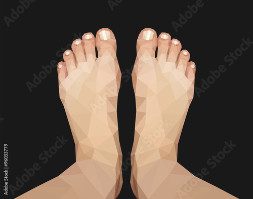 polygonal foot captured above on black background